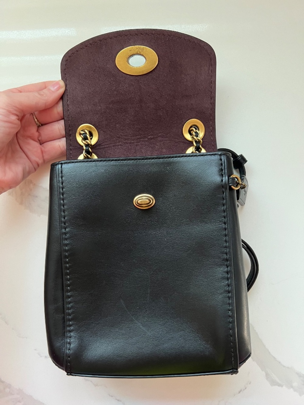 Coach Black Parker Leather Backpack Crossbody Bag Gold Chain Strap - Picture 8 of 12